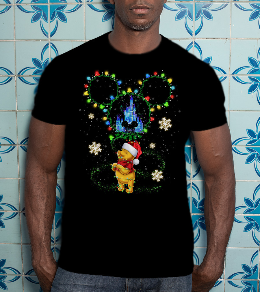 Pooh Christmas Castle Lights Fantasy Snowflakes Holiday Magic T-Shirt