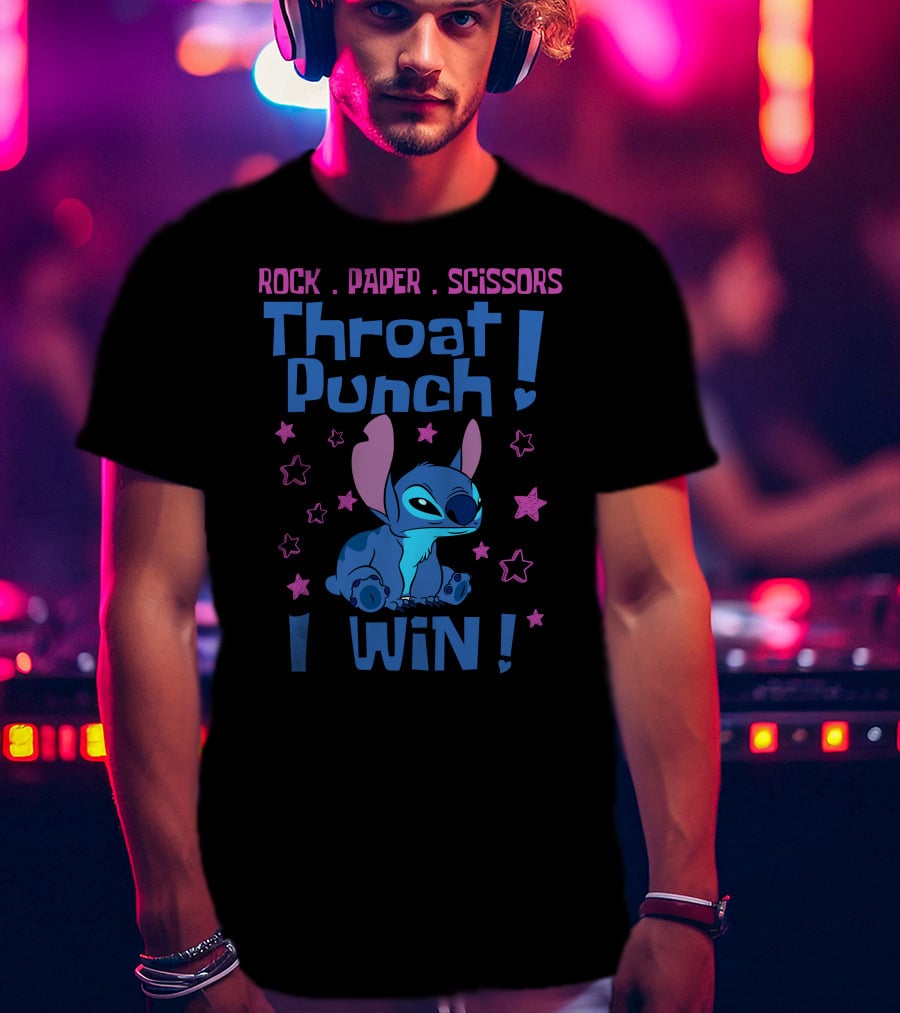 Rock Paper Scissors Throat Punch I Win Stitch T-Shirt