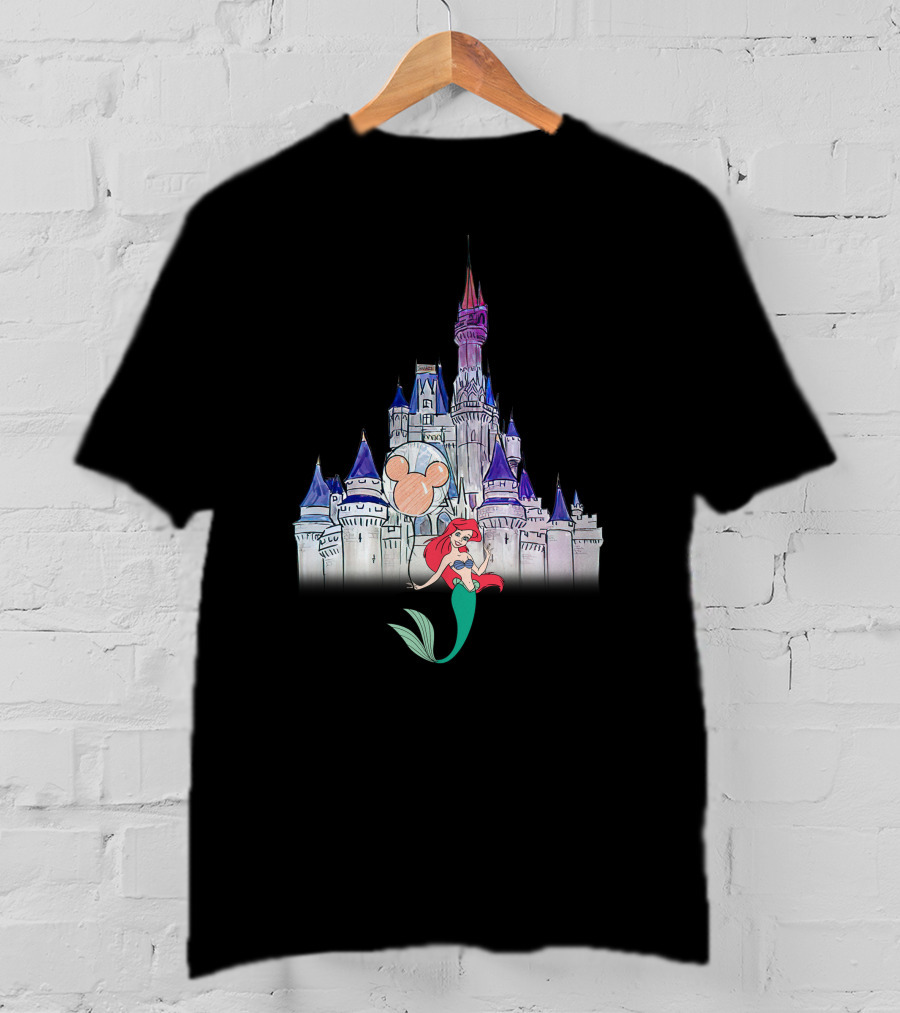Ariel In Front Of Disney Castle With Mickey Balloon T-Shirt