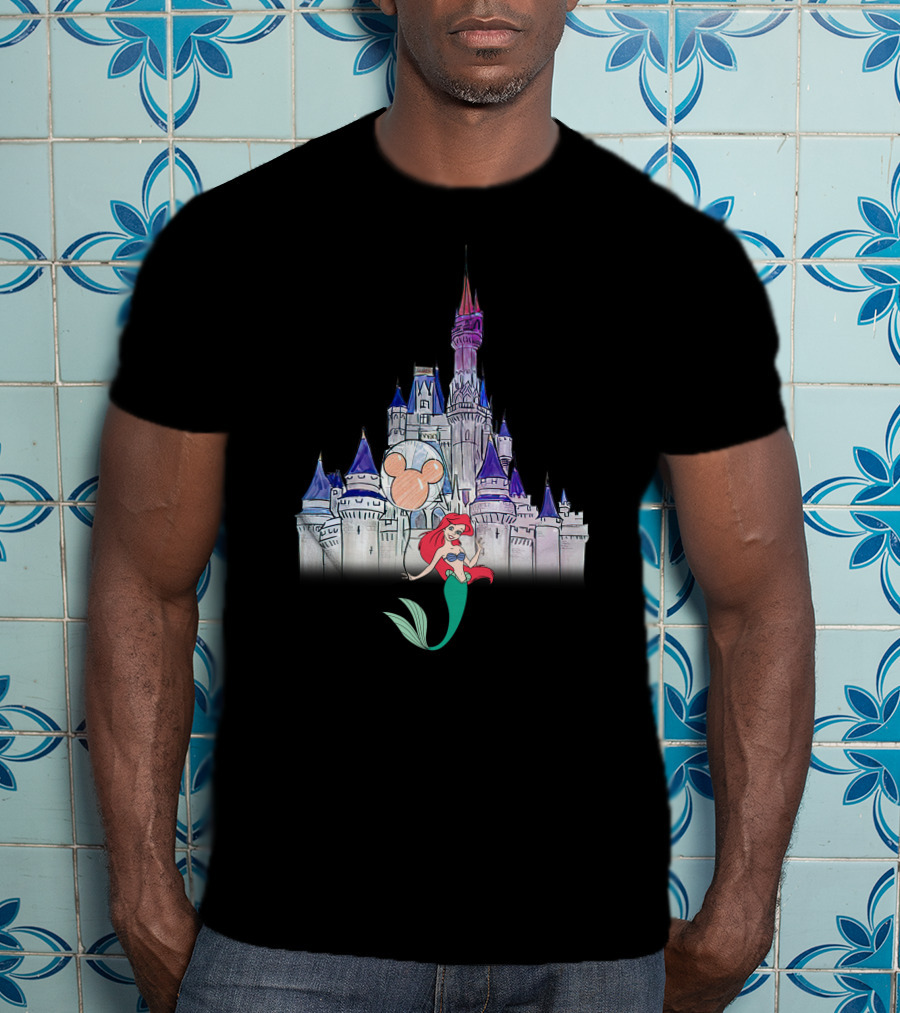 Ariel In Front Of Disney Castle With Mickey Balloon T-Shirt