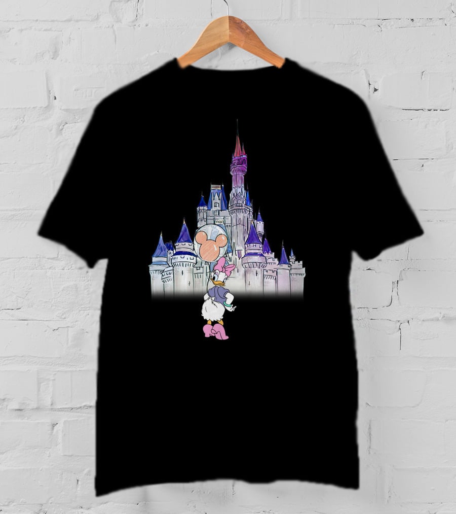 Daisy Duck Holding Mickey Balloon At Disney Castle T-Shirt