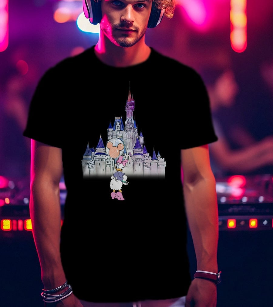 Daisy Duck Holding Mickey Balloon At Disney Castle T-Shirt