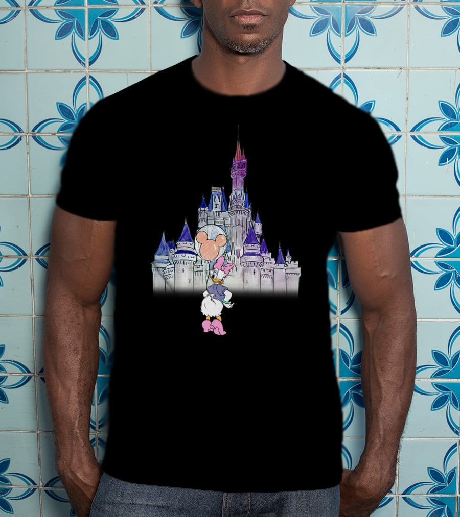 Daisy Duck Holding Mickey Balloon At Disney Castle T-Shirt
