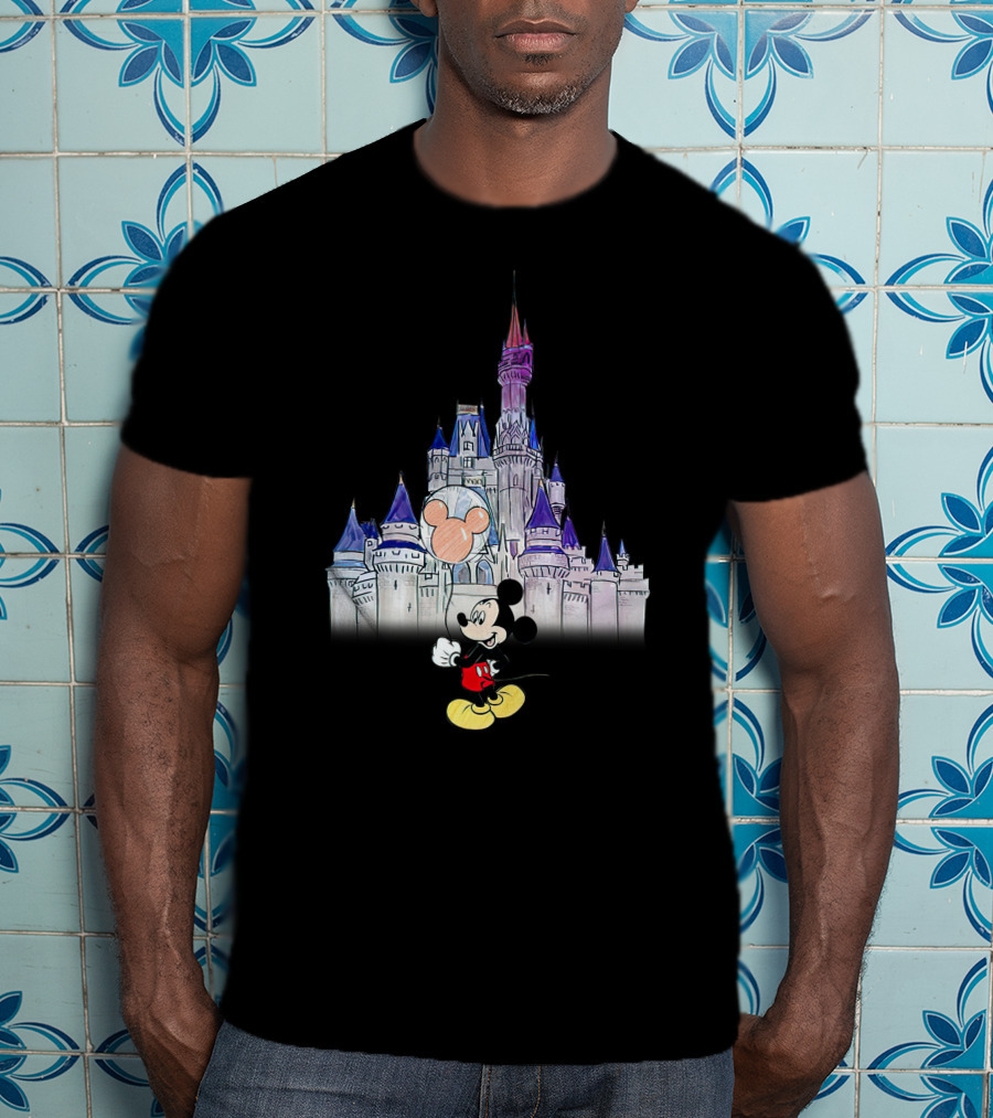 Mickey Mouse With Balloon In Front Of Disney Castle T-Shirt