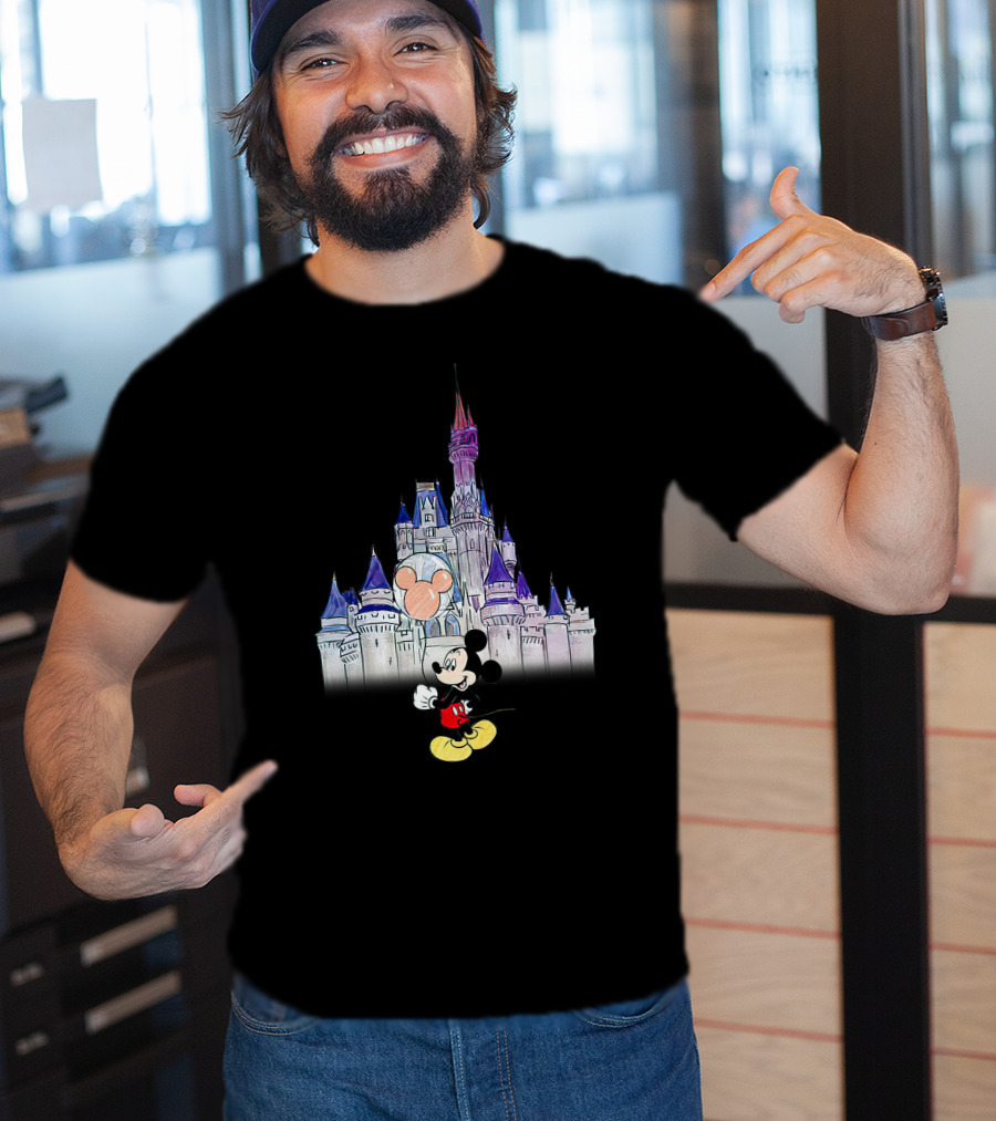 Mickey Mouse With Balloon In Front Of Disney Castle T-Shirt