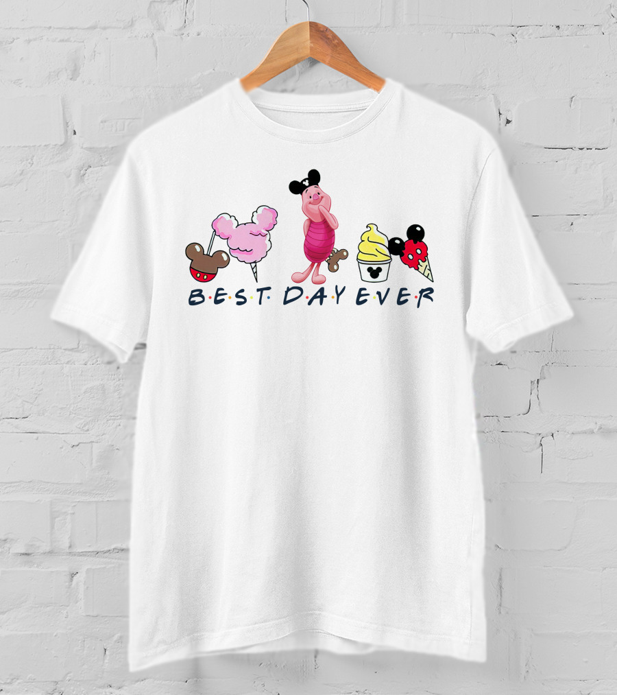 Best Day Ever Piglet Mickey Ears Ice Cream Cotton Candy T-Shirt