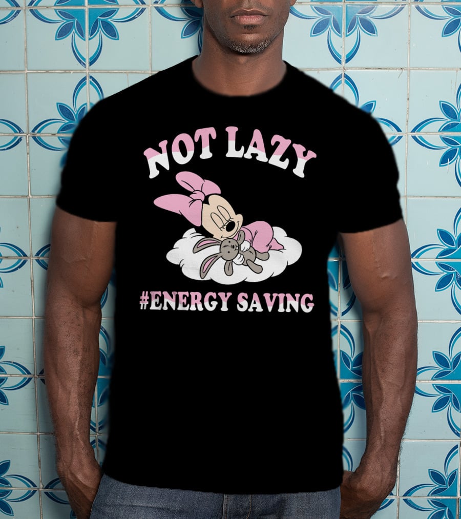 Not Lazy Minnie #Energy Saving Sleeping On Cloud With Stuffed Bunny T-Shirt