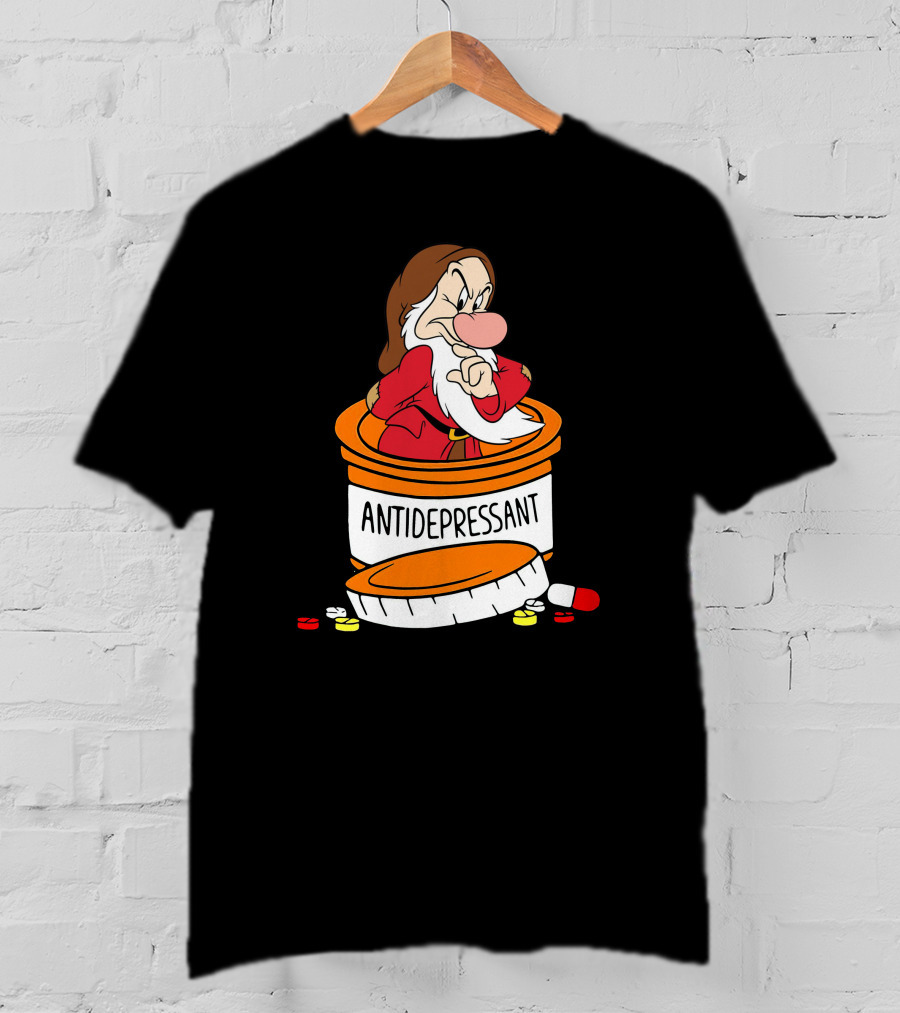 Grumpy Antidepressant Bottle Cartoon Character T-Shirt
