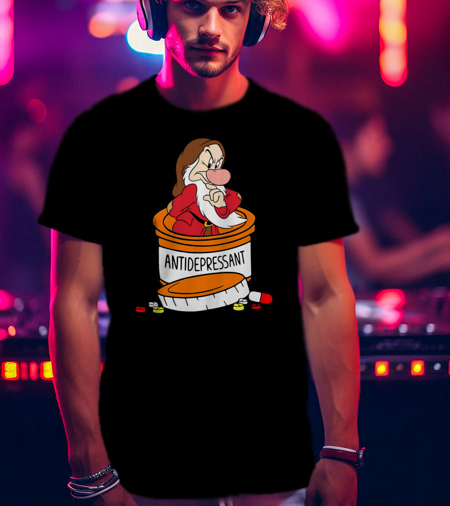 Grumpy Antidepressant Bottle Cartoon Character T-Shirt