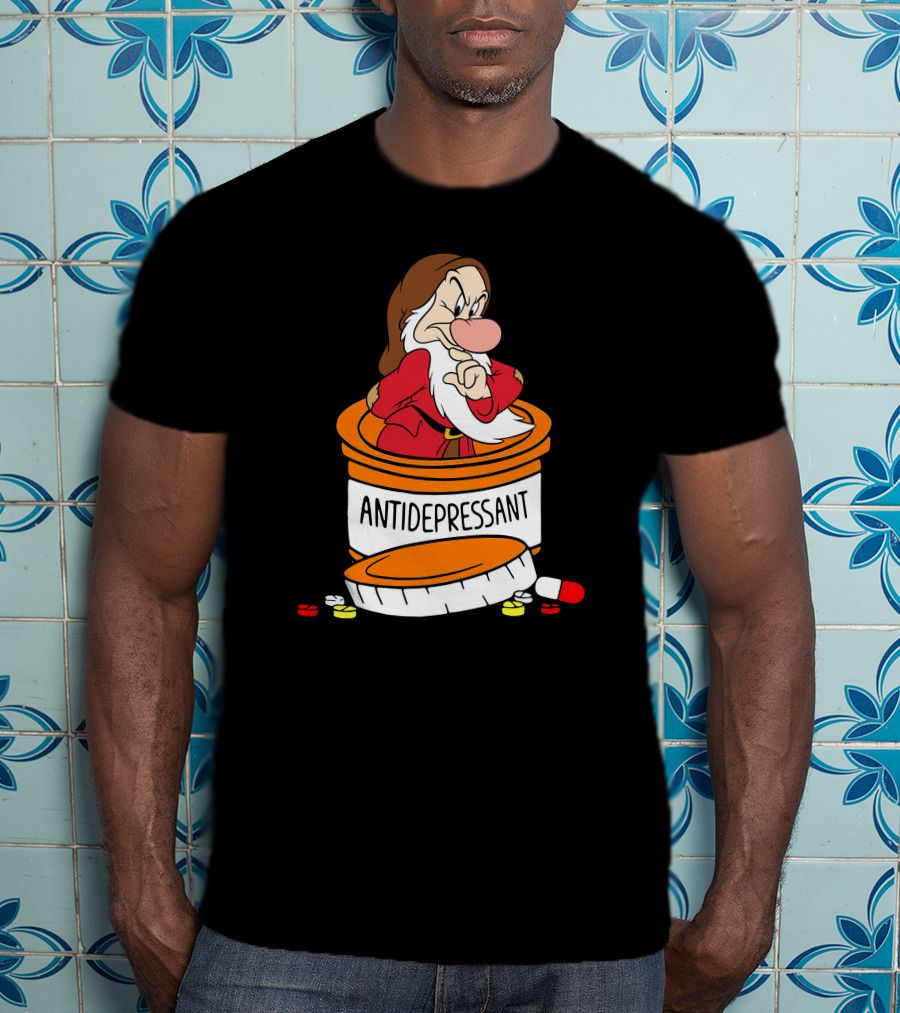 Grumpy Antidepressant Bottle Cartoon Character T-Shirt