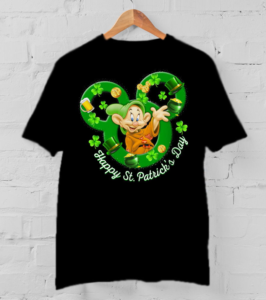 Dopey Happy St. Patrick's Day Shamrocks And Gold Coins T-Shirt