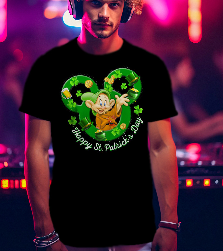 Dopey Happy St. Patrick's Day Shamrocks And Gold Coins T-Shirt