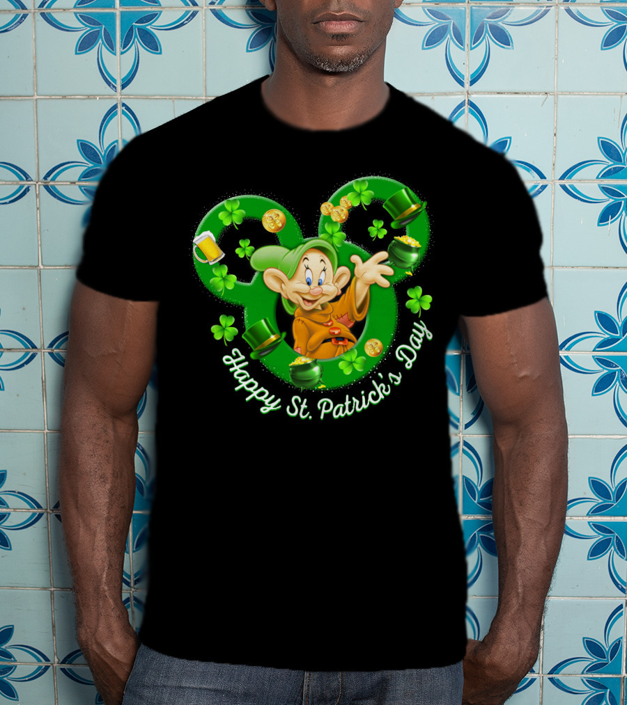 Dopey Happy St. Patrick's Day Shamrocks And Gold Coins T-Shirt