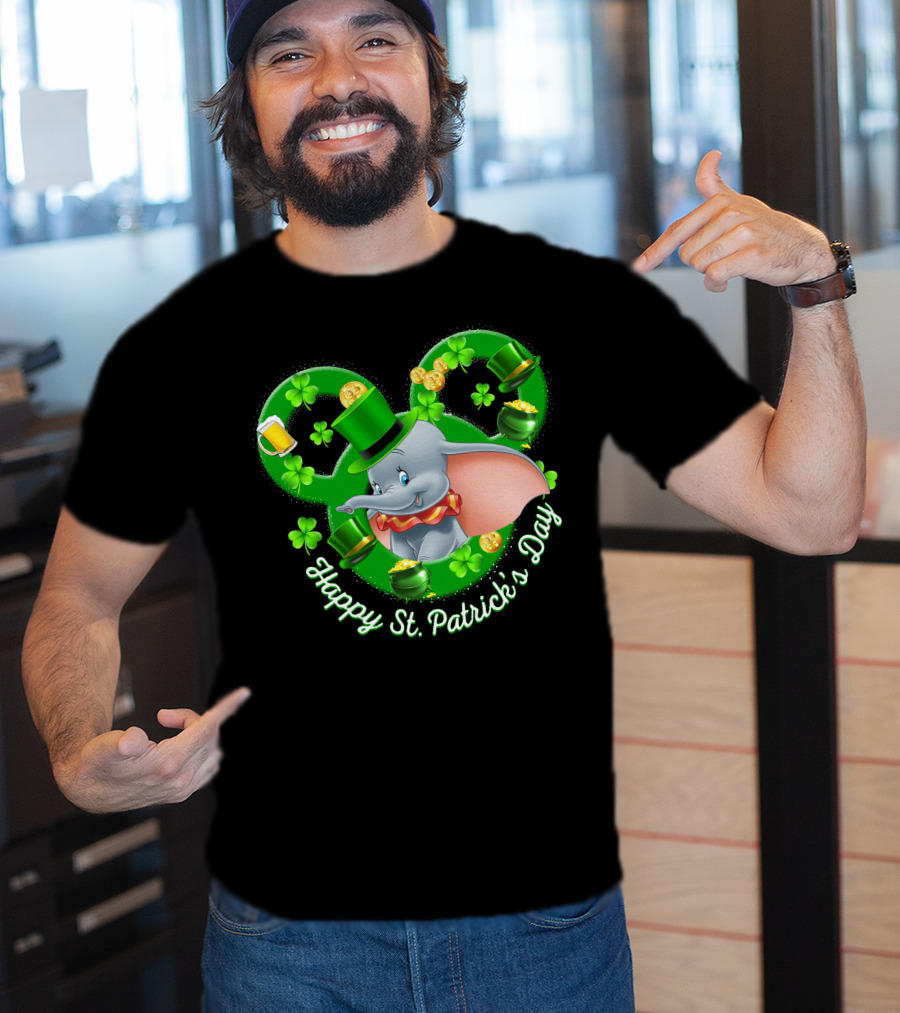 Dumbo Happy St. Patrick's Day With Shamrocks And Leprechaun Hat T-Shirt