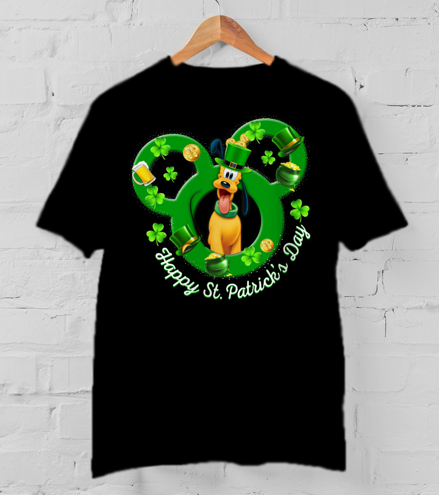 Happy St. Patrick's Day Pluto Mickey Ears Shamrocks Gold Coins T-Shirt