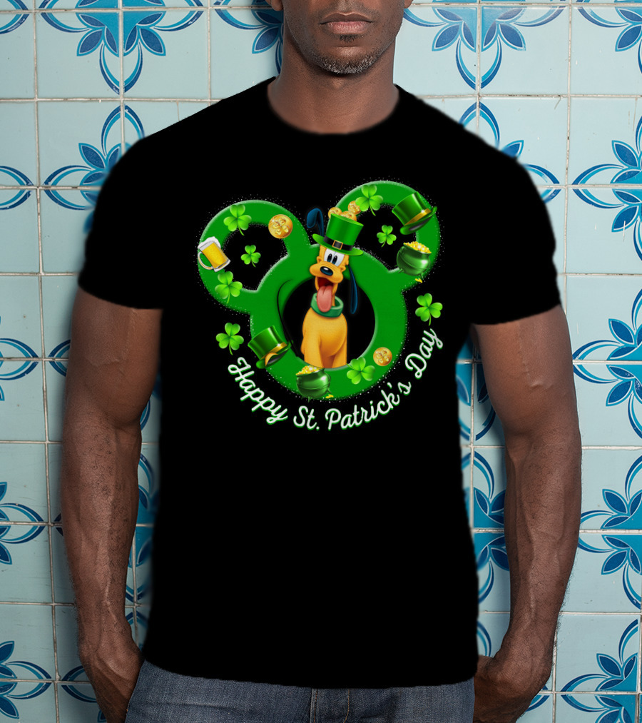 Happy St. Patrick's Day Pluto Mickey Ears Shamrocks Gold Coins T-Shirt