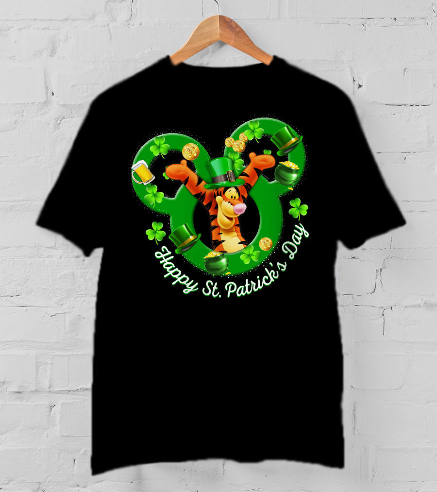 Tigger Happy St. Patrick's Day Mickey Ears Clover And Gold Coins T-Shirt