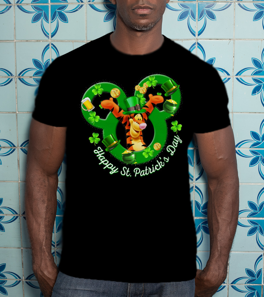 Tigger Happy St. Patrick's Day Mickey Ears Clover And Gold Coins T-Shirt