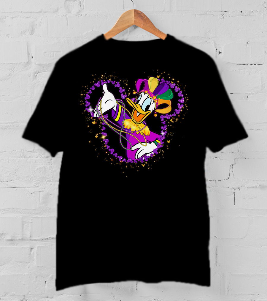 Donald Duck Mardi Gras Jester Heart Beads Celebration T-Shirt