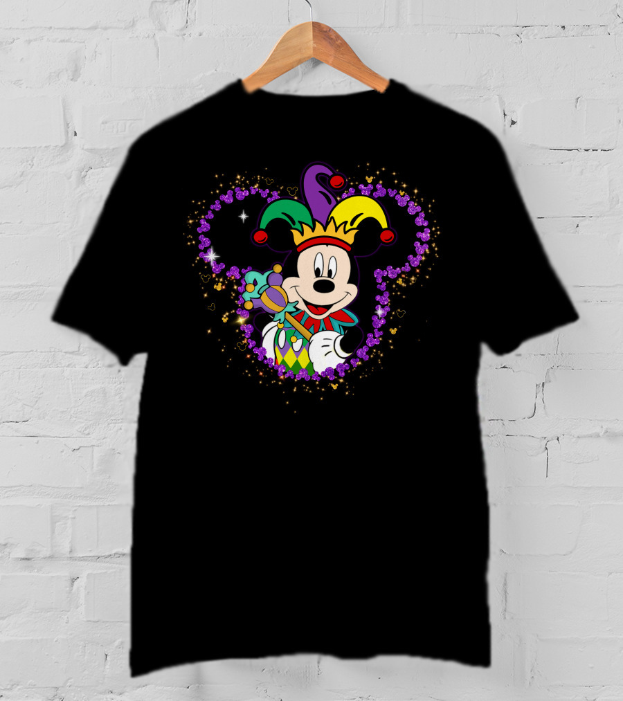Mickey Mouse Jester Mardi Gras Magic With Crown And Scepter T-Shirt