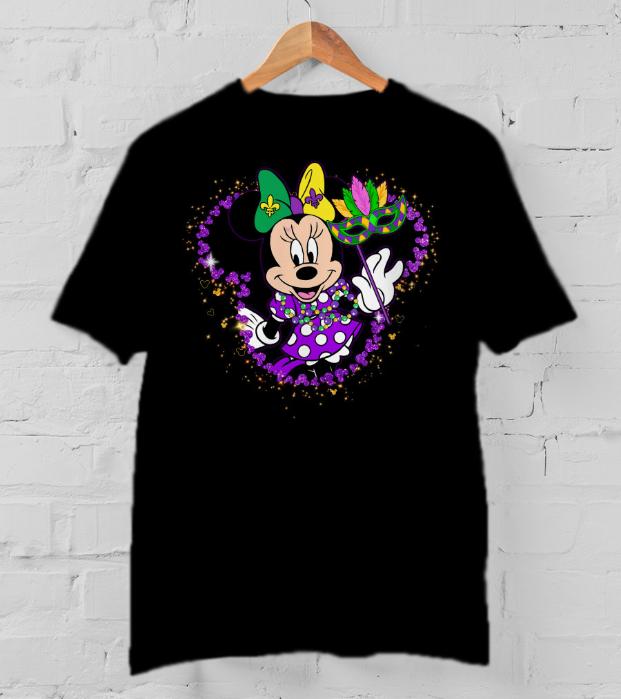 Minnie Mardi Gras Celebration With Mask And Beads T-Shirt