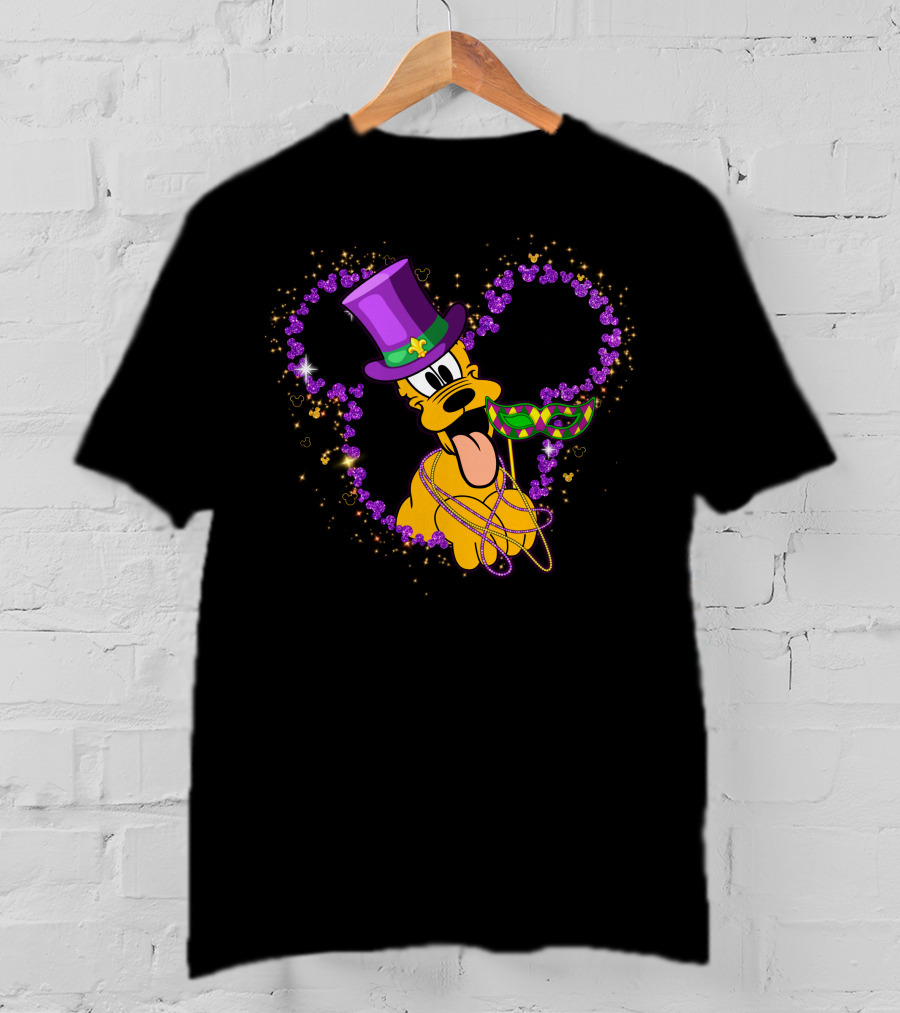 Pluto Mardi Gras Heart With Mask And Beads T-Shirt
