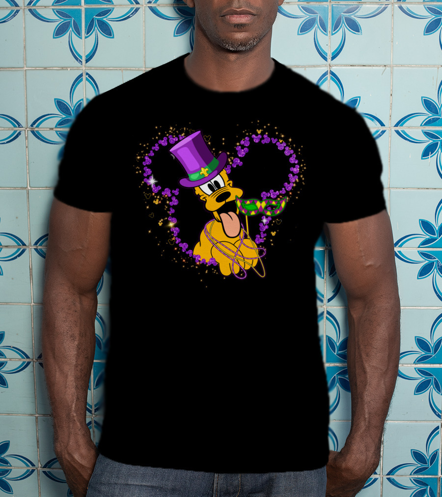 Pluto Mardi Gras Heart With Mask And Beads T-Shirt