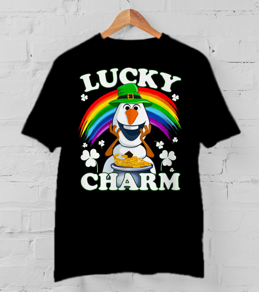 Lucky Charm Olaf Rainbow Hat Shamrocks Gold Coins T-Shirt