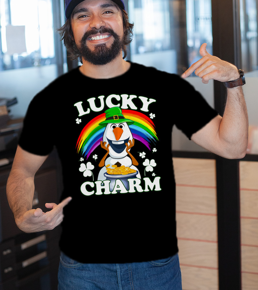 Lucky Charm Olaf Rainbow Hat Shamrocks Gold Coins T-Shirt