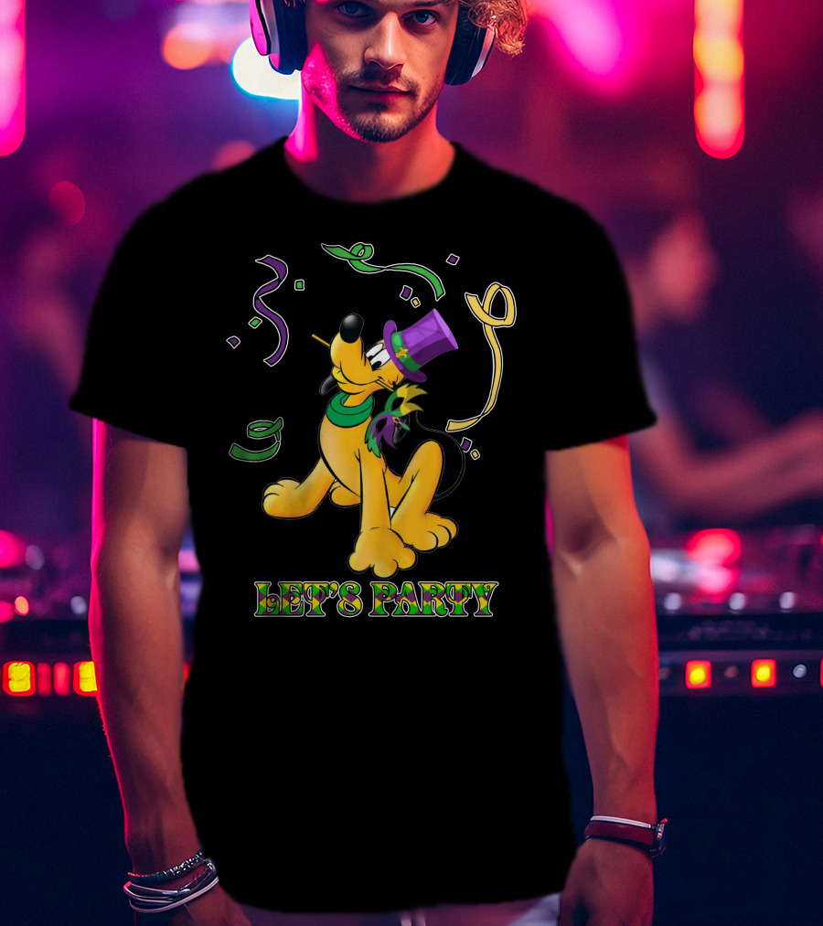 Pluto Let's Party With Mardi Gras Theme T-Shirt