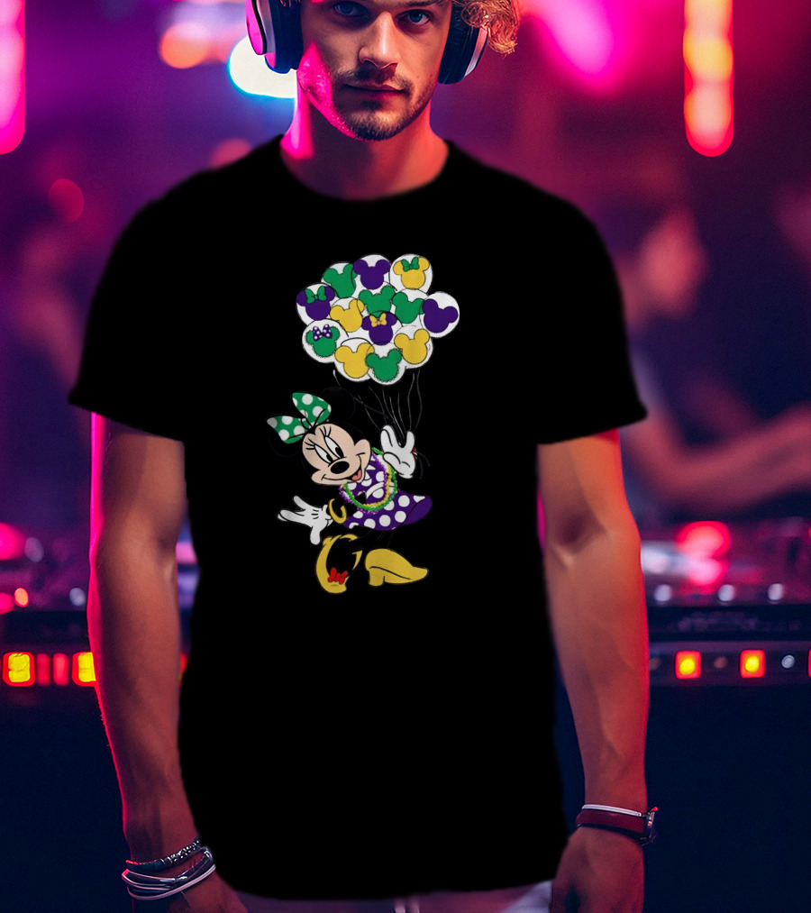 Minnie Mouse Mardi Gras Balloons Celebration T-Shirt