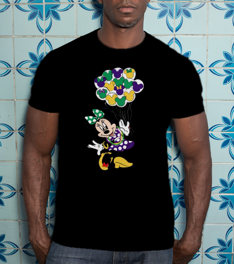 Minnie Mouse Mardi Gras Balloons Celebration T-Shirt