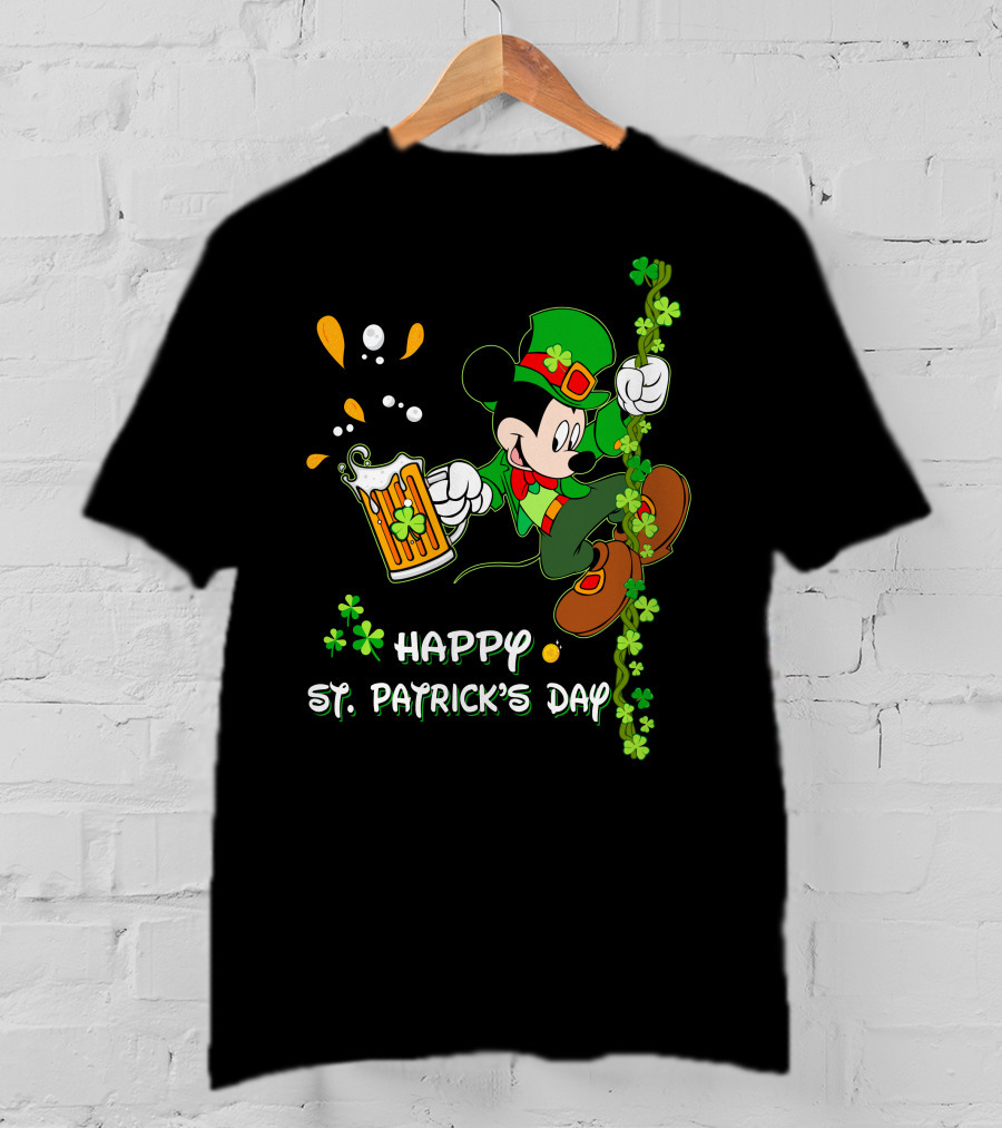 Happy St Patrick's Day Mickey Mouse Beer And Shamrocks Party T-Shirt