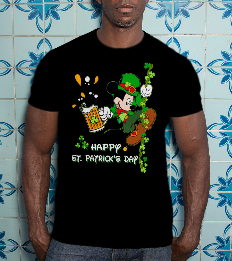 Happy St Patrick's Day Mickey Mouse Beer And Shamrocks Party T-Shirt