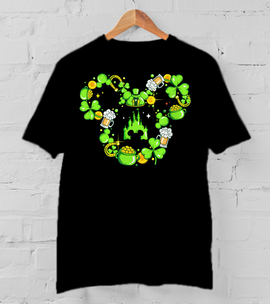 Mickey St Patricks Day Shamrocks Castle Beer Gold Coins T-Shirt