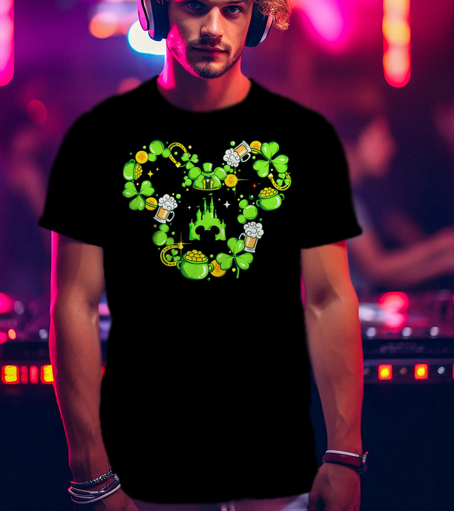 Mickey St Patricks Day Shamrocks Castle Beer Gold Coins T-Shirt