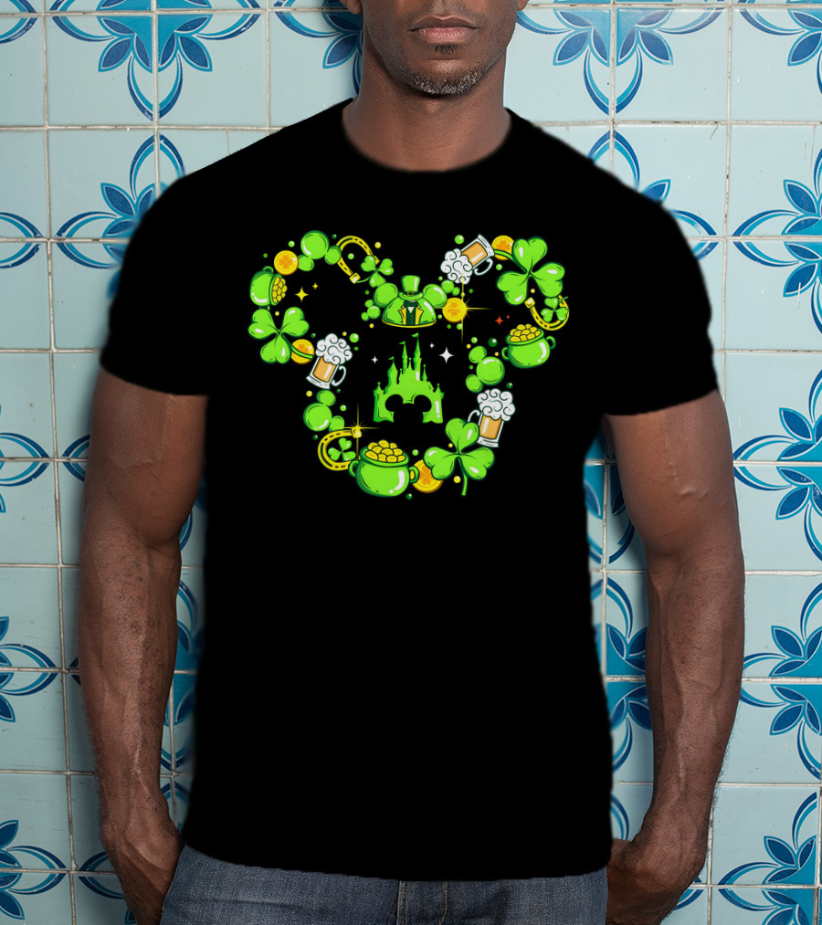 Mickey St Patricks Day Shamrocks Castle Beer Gold Coins T-Shirt