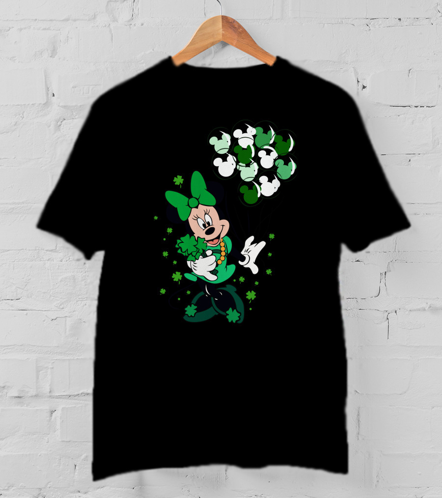 Minnie Mouse St. Patrick's Day With Shamrocks And Green Balloons T-Shirt