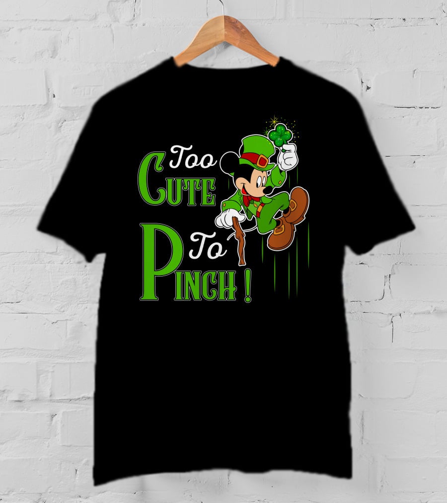 Too Cute To Pinch Leprechaun Character With Shamrock And Walking Stick T-Shirt