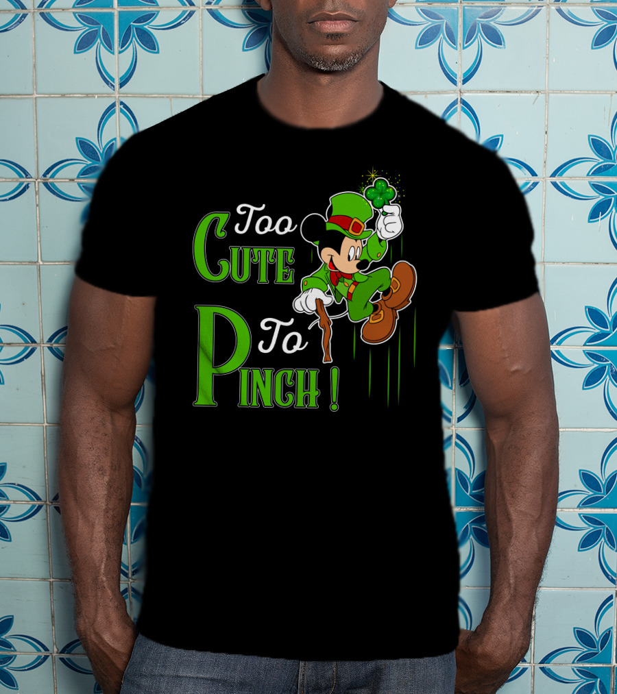 Too Cute To Pinch Leprechaun Character With Shamrock And Walking Stick T-Shirt