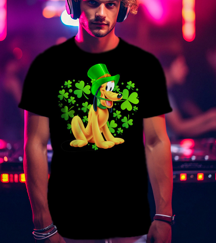 Pluto St. Patrick's Day Celebration With Green Shamrocks And Hat T-Shirt