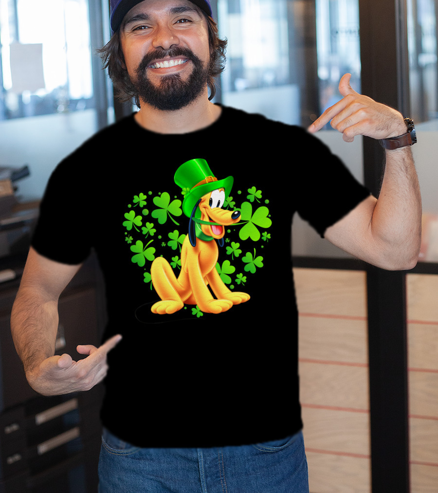Pluto St. Patrick's Day Celebration With Green Shamrocks And Hat T-Shirt