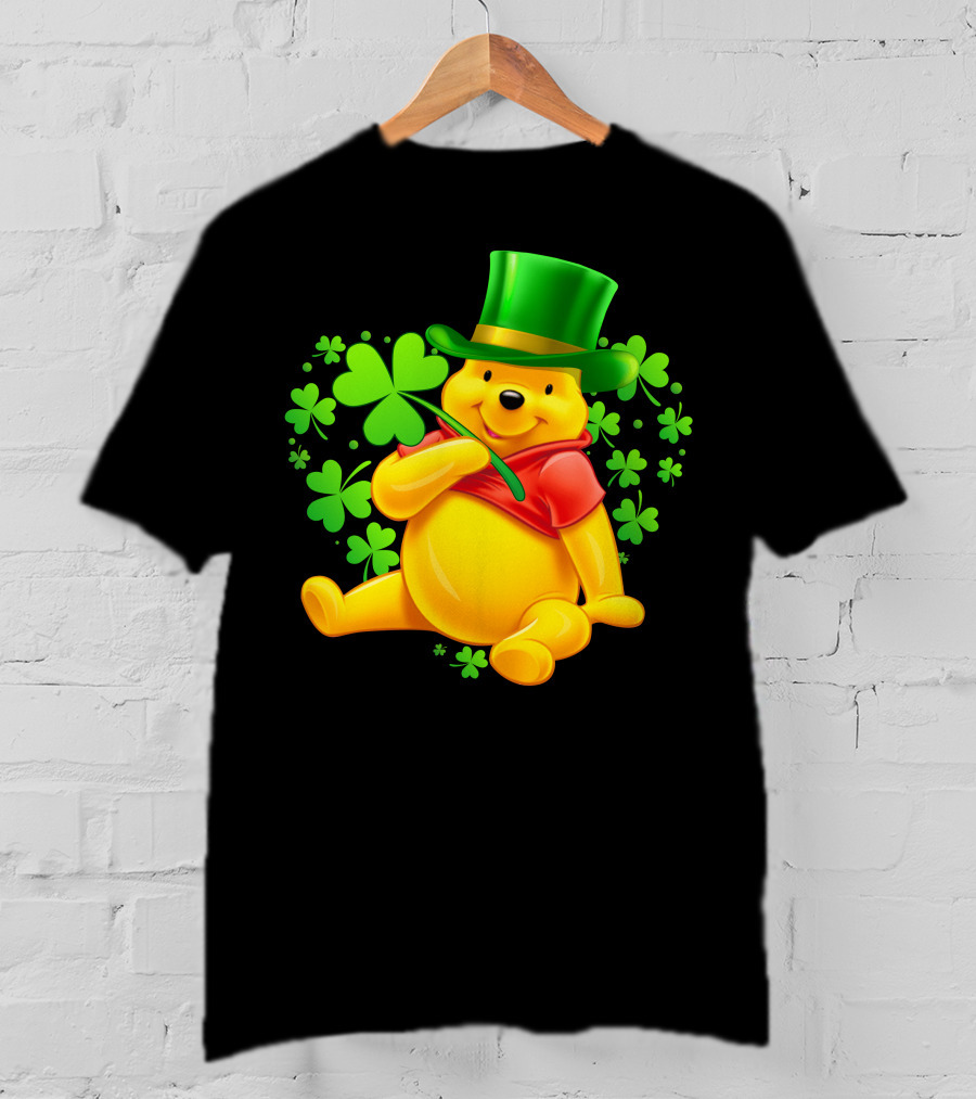 Pooh Bear St. Patrick's Day With Shamrocks And Green Hat T-Shirt