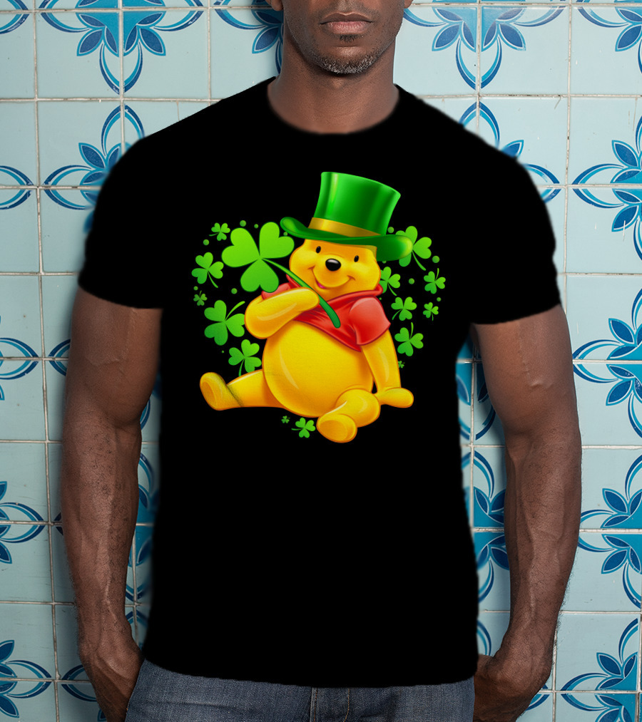 Pooh Bear St. Patrick's Day With Shamrocks And Green Hat T-Shirt