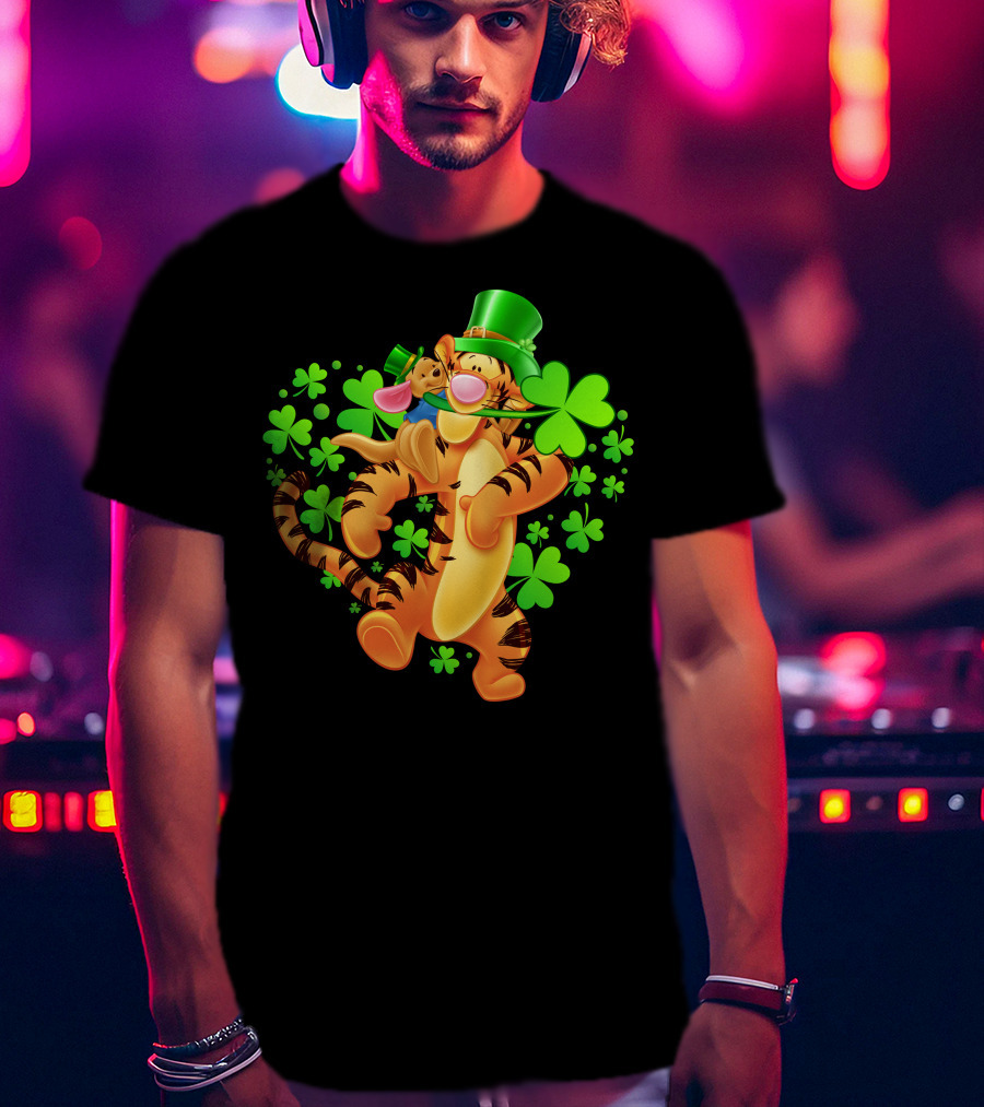 Tigger St. Patrick's Day Shamrocks Cartoon Character T-Shirt