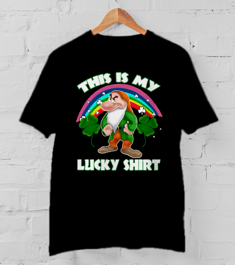 This Is My Lucky Shirt Grumpy Dwarf Rainbow Clover T-Shirt