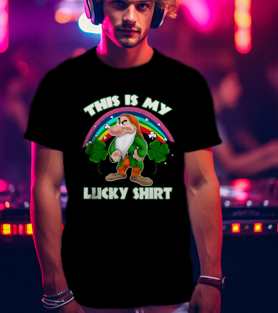 This Is My Lucky Shirt Grumpy Dwarf Rainbow Clover T-Shirt