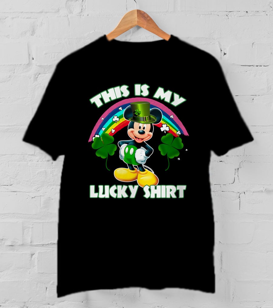 This Is My Lucky Shirt Mickey Mouse Rainbow Four-Leaf Clover T-Shirt