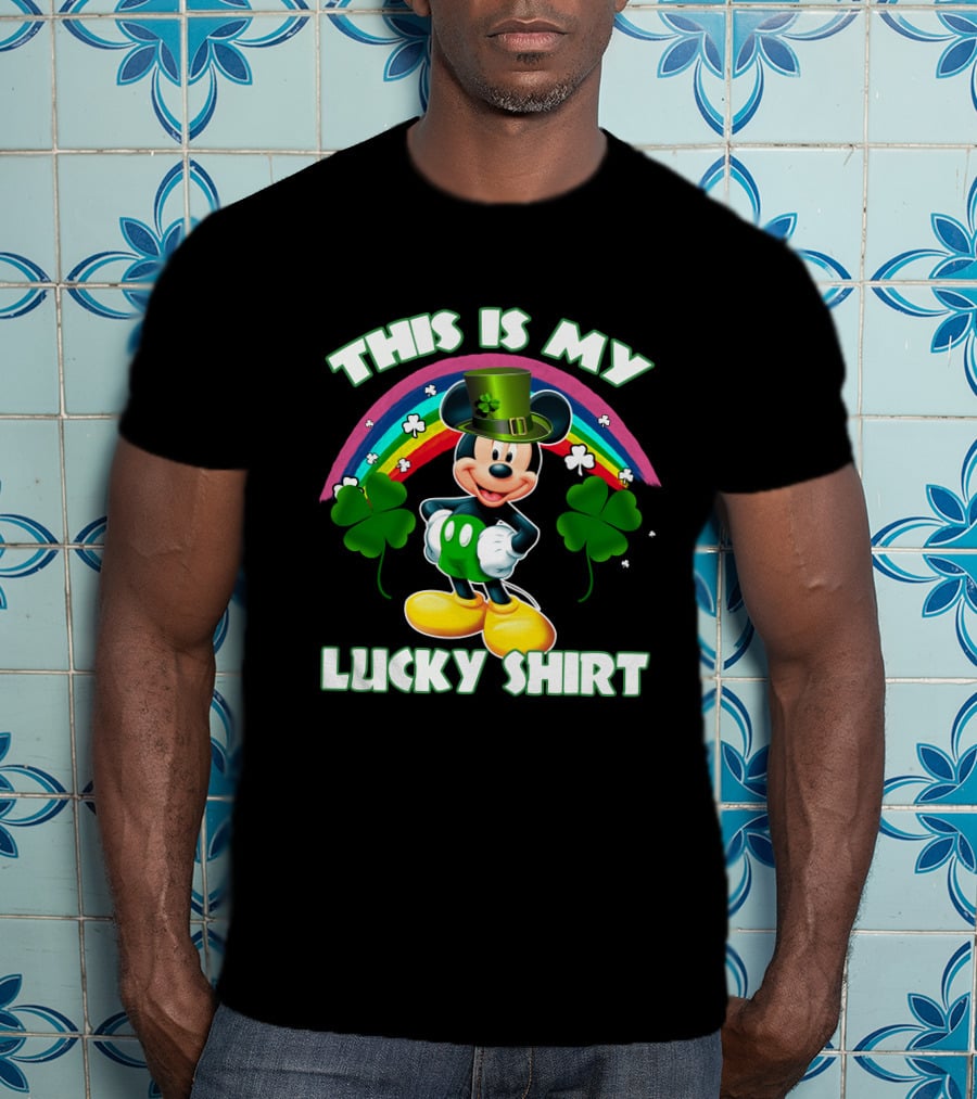 This Is My Lucky Shirt Mickey Mouse Rainbow Four-Leaf Clover T-Shirt
