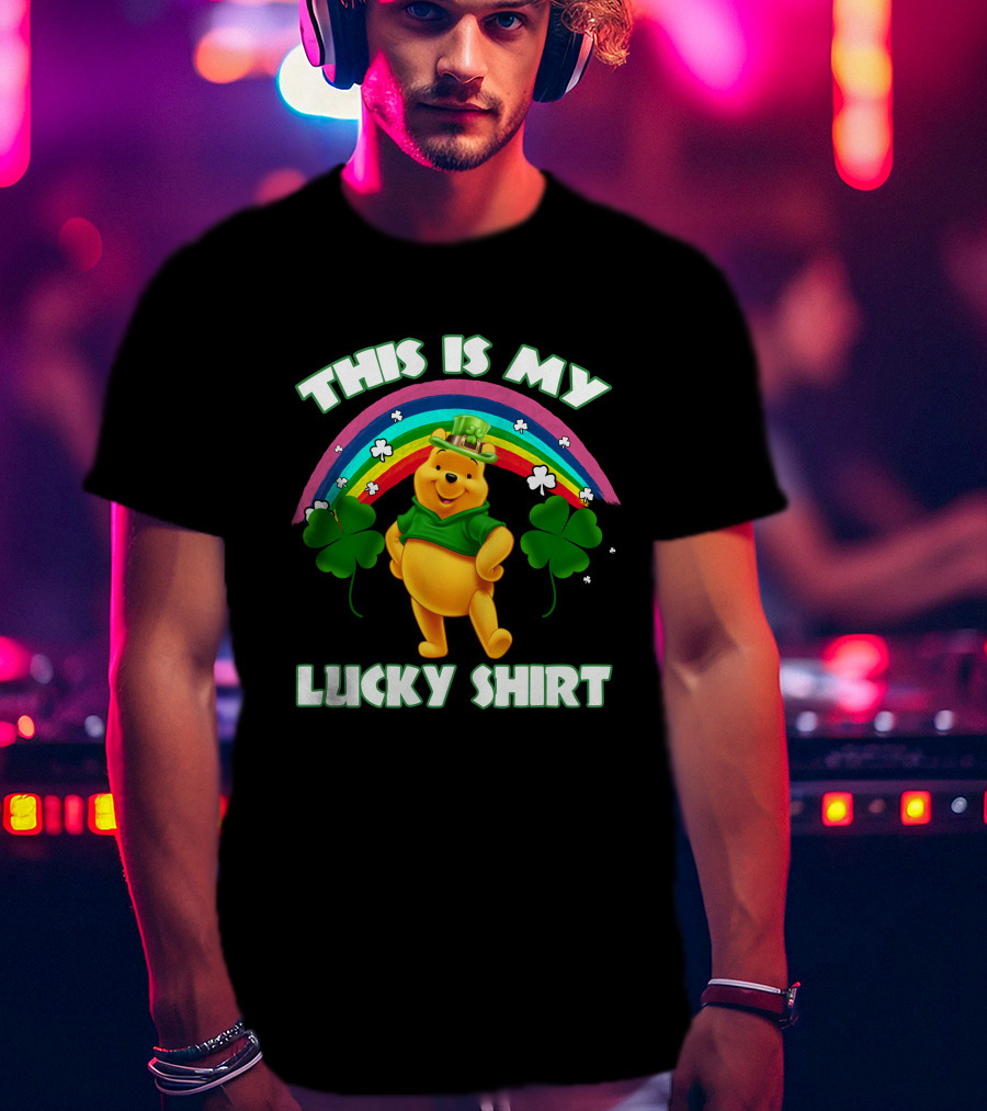 This Is My Lucky Shirt Pooh Rainbow Clover T-Shirt